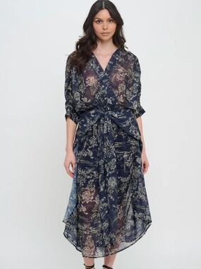Meet Me in Santorini Winter Odyssey Maxi Dress Navy NWT